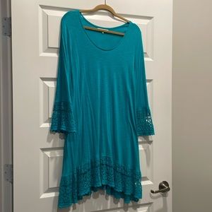 Crochet Trim Knot Tunic Turquoise Top